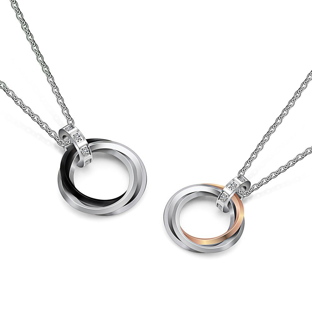 Kemstone Titanium Steel Interlocking Circle Pendant Necklace for Men & Women TN0053