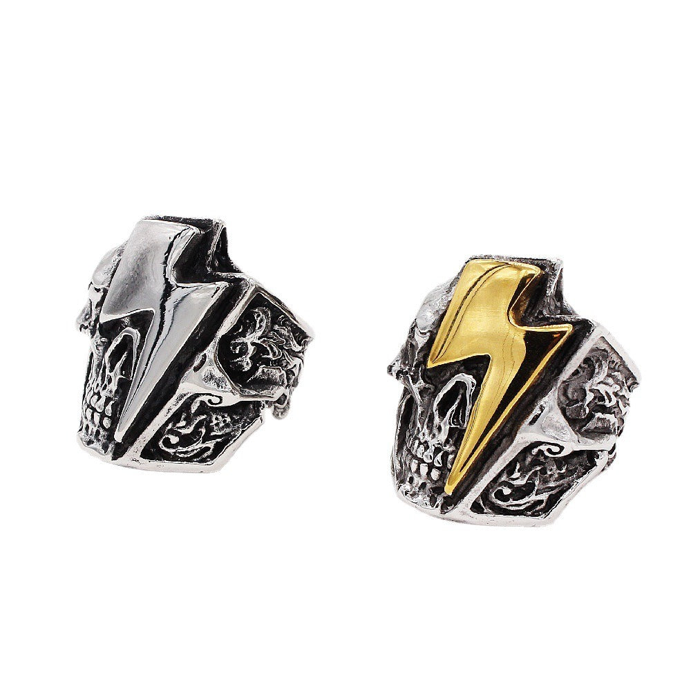 Kemstone Lightning Skull Ring for Men Titanium Steel Gothic Vintage R1219