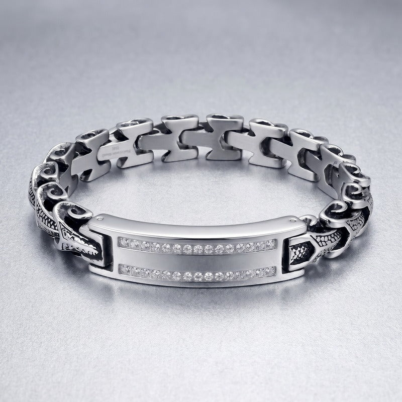 Kemstone Dragon Bone Link Bracelet for Men Titanium Steel Cubic Zirconia Accent KB105168-BD