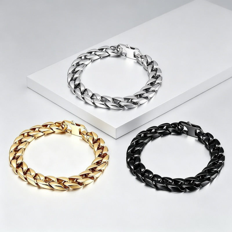 Kemston Titanium Steel Wide Cuban Link Bracelet for Men 11MM KB26873-D