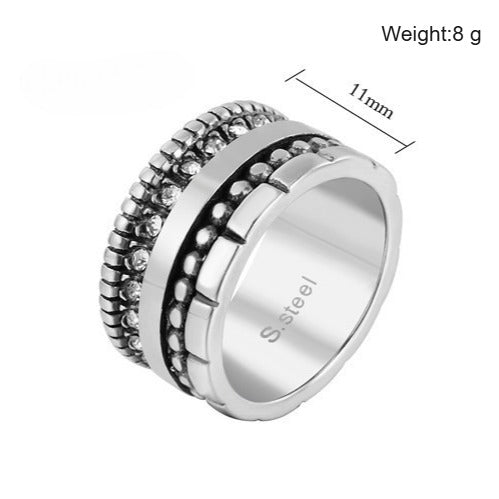 Kemstone Titanium Steel  Wide Vintage Ring for Men Vintage Stone Accent R0262-NK04