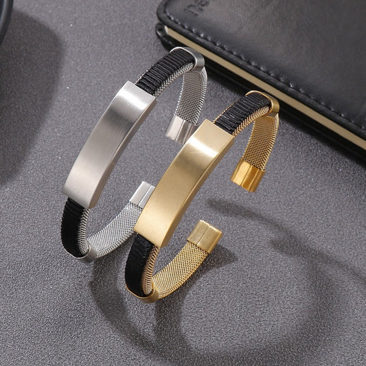 Kemstone Titanium Steel Mesh Cuff Bracelet for Men Woven Bar Design KB147885-KLHQ