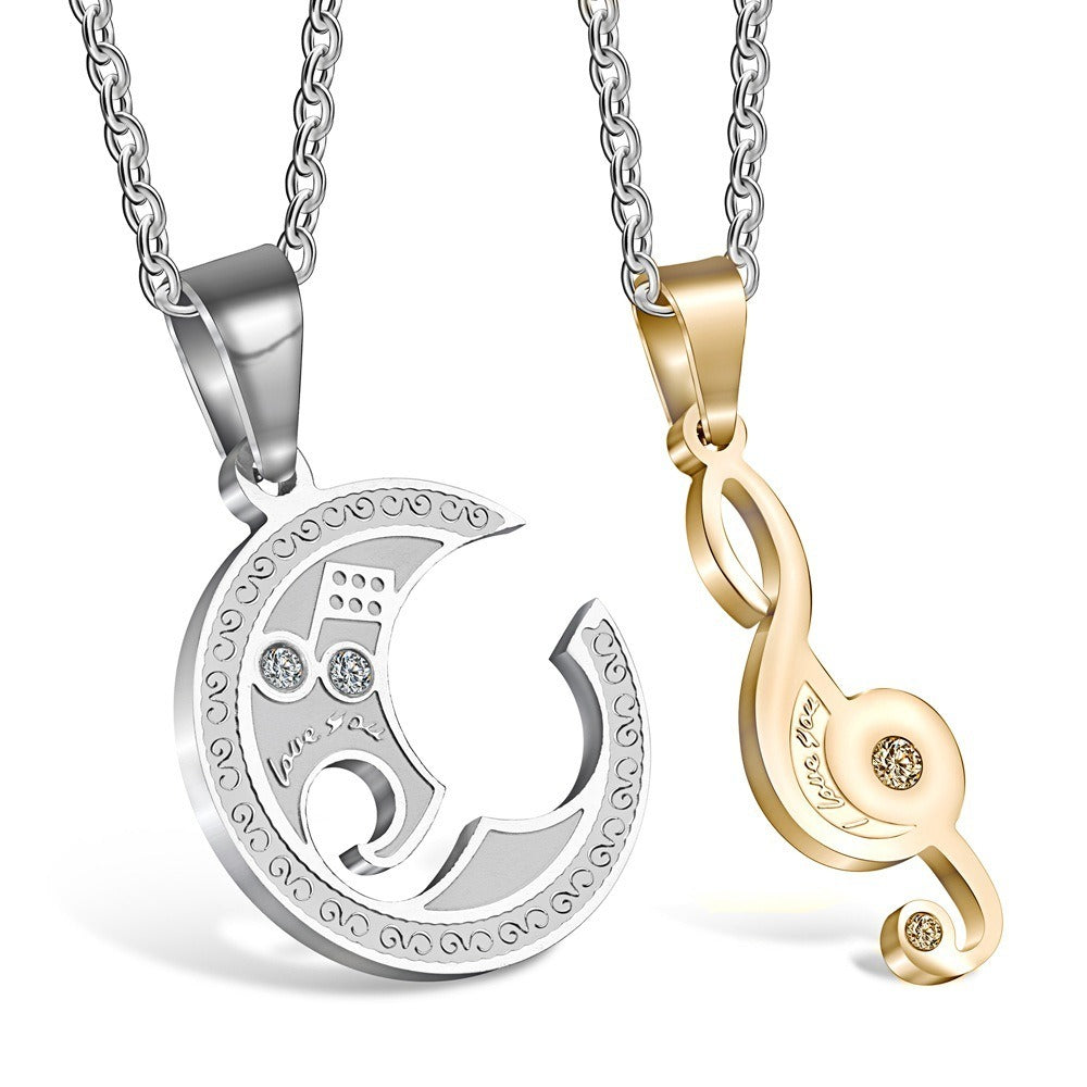 Kemstone Musical Note Pendant Necklace for Men & Women Titanium Steel Cubic Zirconia Detail TN0041