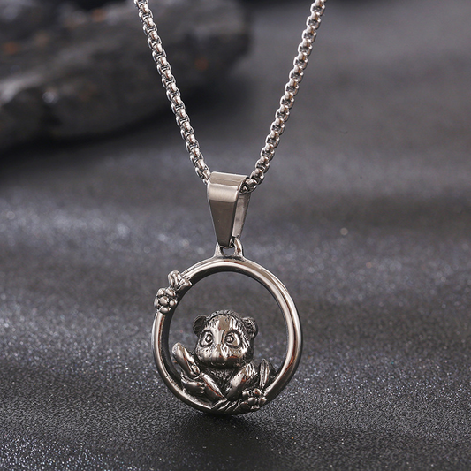 Kemstone Panda Circle Necklace for Men Titanium Steel KP119300-KJX
