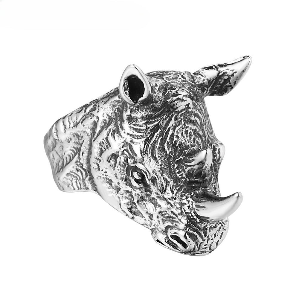 Kemstone Titanium Steel Rhino Head Ring for Men Vintage Animal R0340-NK01