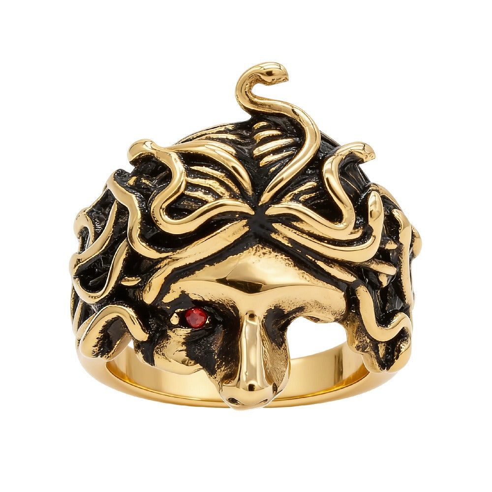 Kemston Snake Ring for Men Titanium Steel Vintage Sculpted Face Style R1576