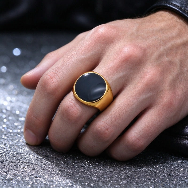 Kemstone Black Resin Signet Ring for Men Titanium Steel KR116511-KFC