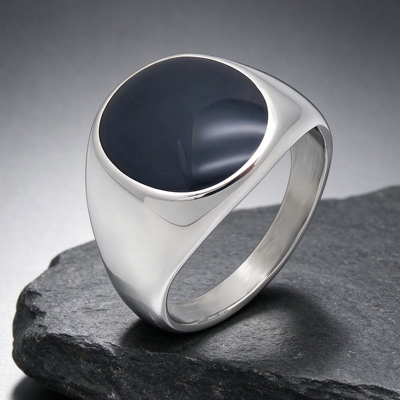 Kemstone Black Resin Signet Ring for Men Titanium Steel KR116511-KFC