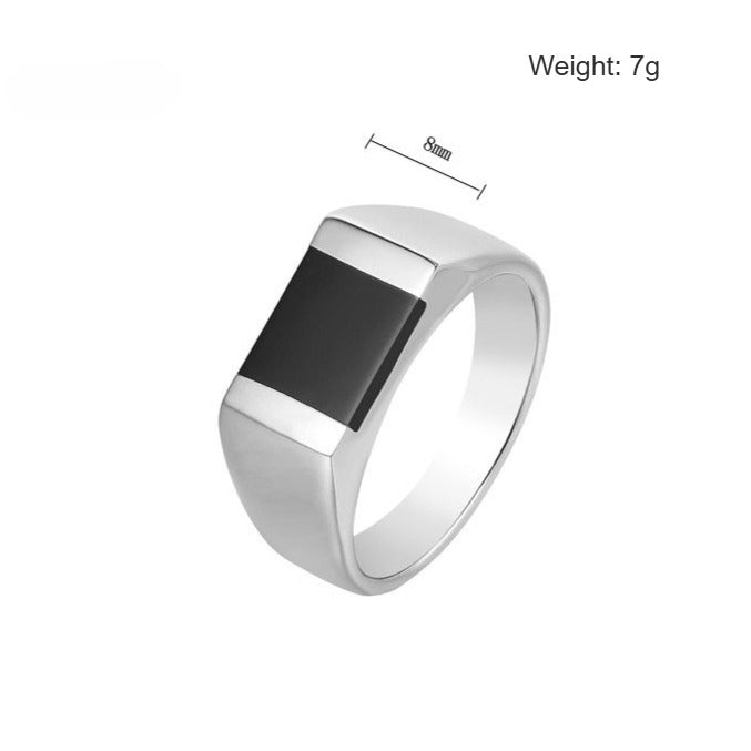 Kemstone Black Onyx Signet Ring for Men Titanium Steel R0038
