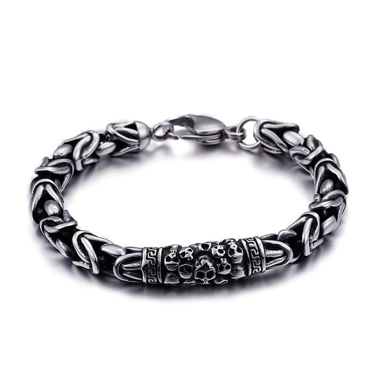 Kemstone Titanium Steel Engraved Skull Bracelet for Men Vintage Link Chain KB92431-BD