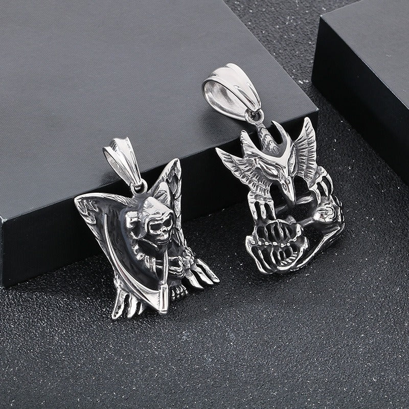 Kemstone Skull Pendant Necklace for Men Titanium Steel Vintage Claw Detail Relief KP48370-BD