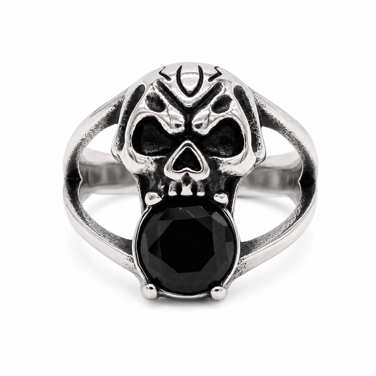 Kemstone Skull Ring for Men Titanium Steel Black Accent Gothic Vintage R1578