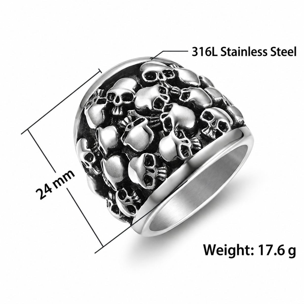 Kemstone Multi Skull Ring for Men Titanium Steel Punk TR0177
