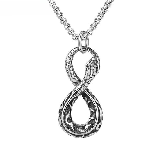 Kemstone Snake Infinity Pendant Necklace for Men Titanium Steel Vintage Detail P0504