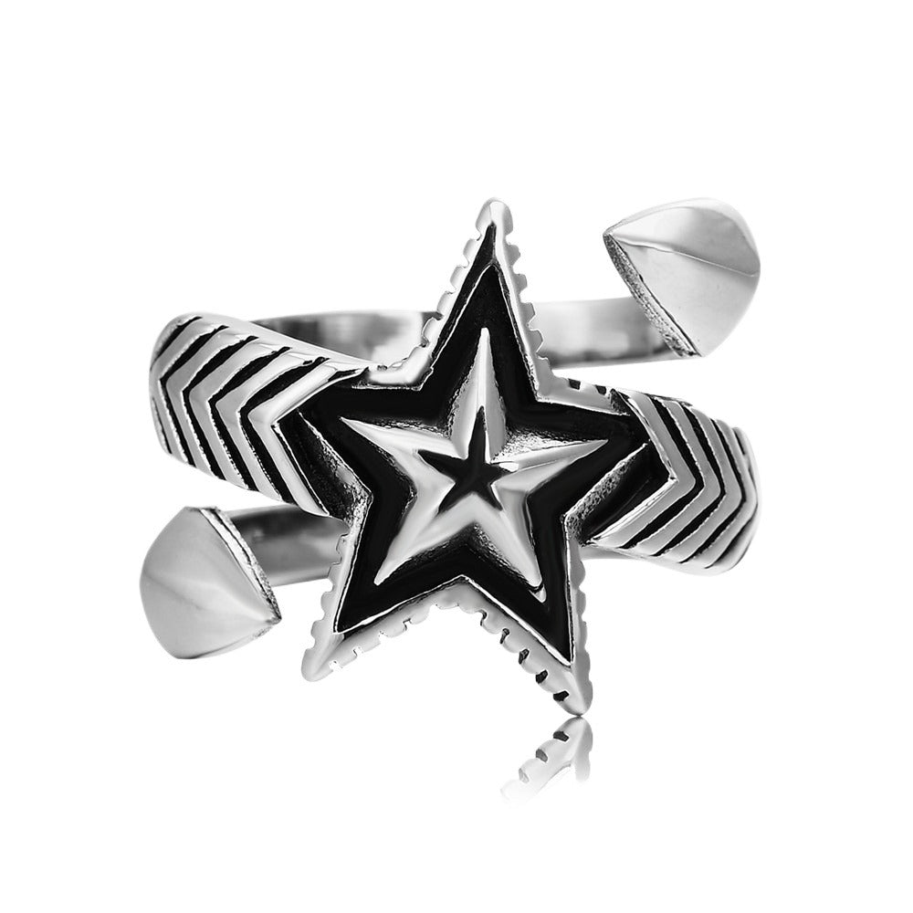 Kemstone Vintage Star Ring for Men Titanium Steel Black Detail R0050