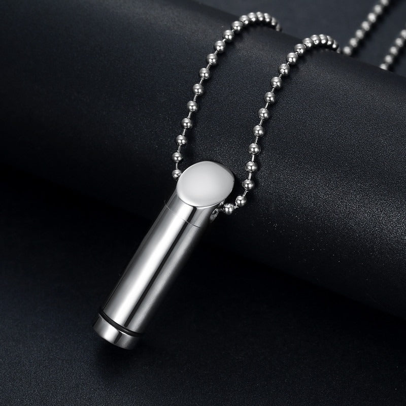 Kemstone Hidden Compartment Necklace for Men Titanium Steel Cylinder Screw-Top TN0316