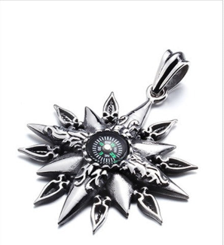Kemstone Titanium Steel Men’s Sunburst Compass Pendant Necklace KP42987-BD