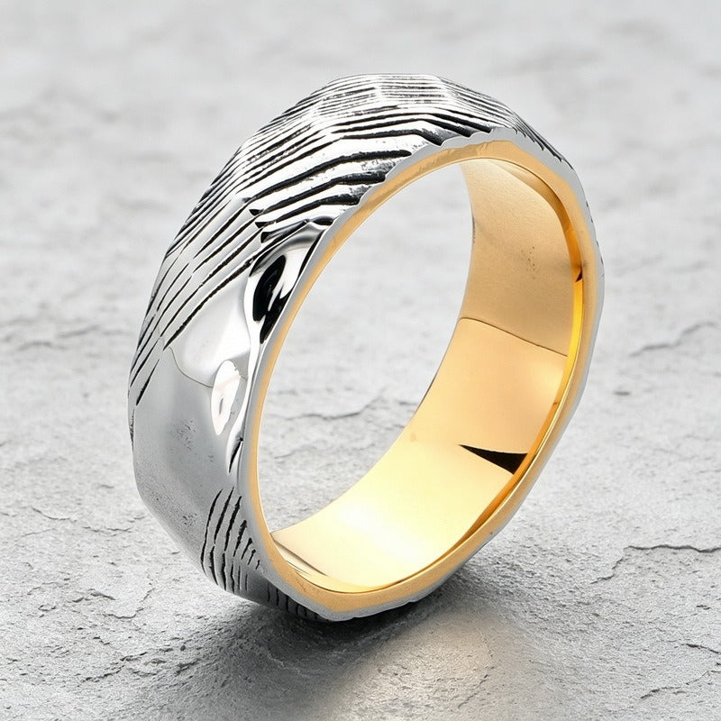 Kemstone Titanium Steel Textured Ring for Men Wave Pattern KR115674-GC