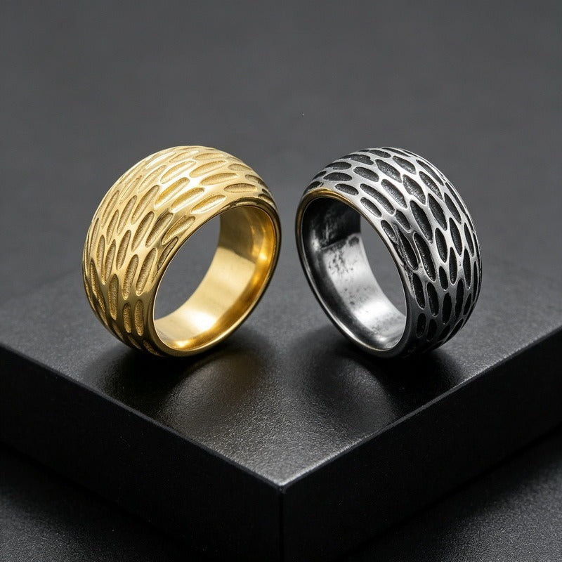 Kemstone Textured Wide Band Ring for Men Titanium Steel Vintage Metal KR114794-KJX