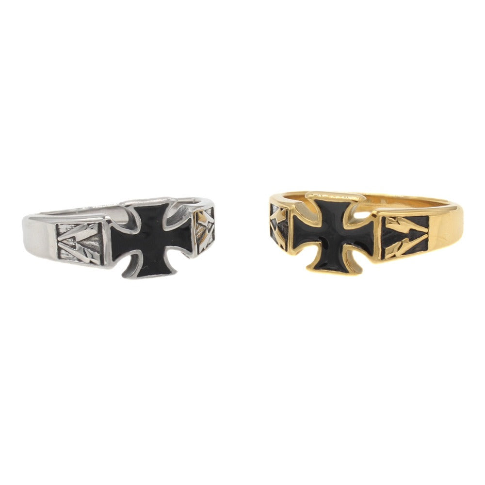 Kemstone Black Cross Ring for Men Titanium Steel Vintage Engraved R1823