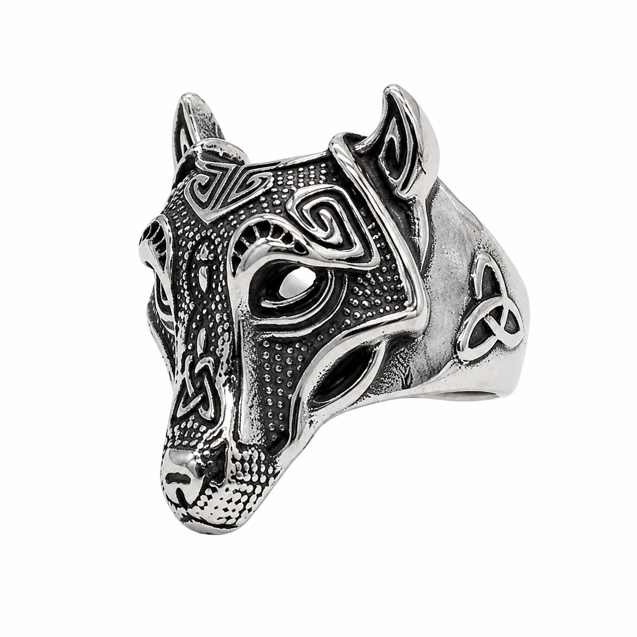 Kemstone Titanium Steel Wolf Head Ring for Men Sculpted Texture Vintage R1637