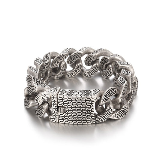 Kemstone Trident Textured Curb Chain Bracelet – Heavy Stainless Steel Viking Punk Streetwear KB179929