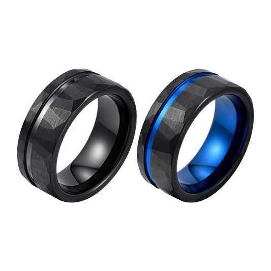 Kemstone Tungsten Carbide Hammered Ring – 8mm Black Brushed Band for Men TCR-104