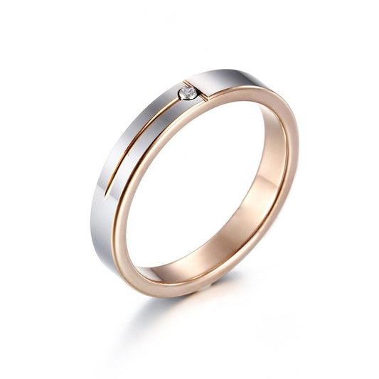Anillo de pareja de acero de tungsteno Kemstone con detalle de un solo cristal – Joyería minimalista moderna KR40149