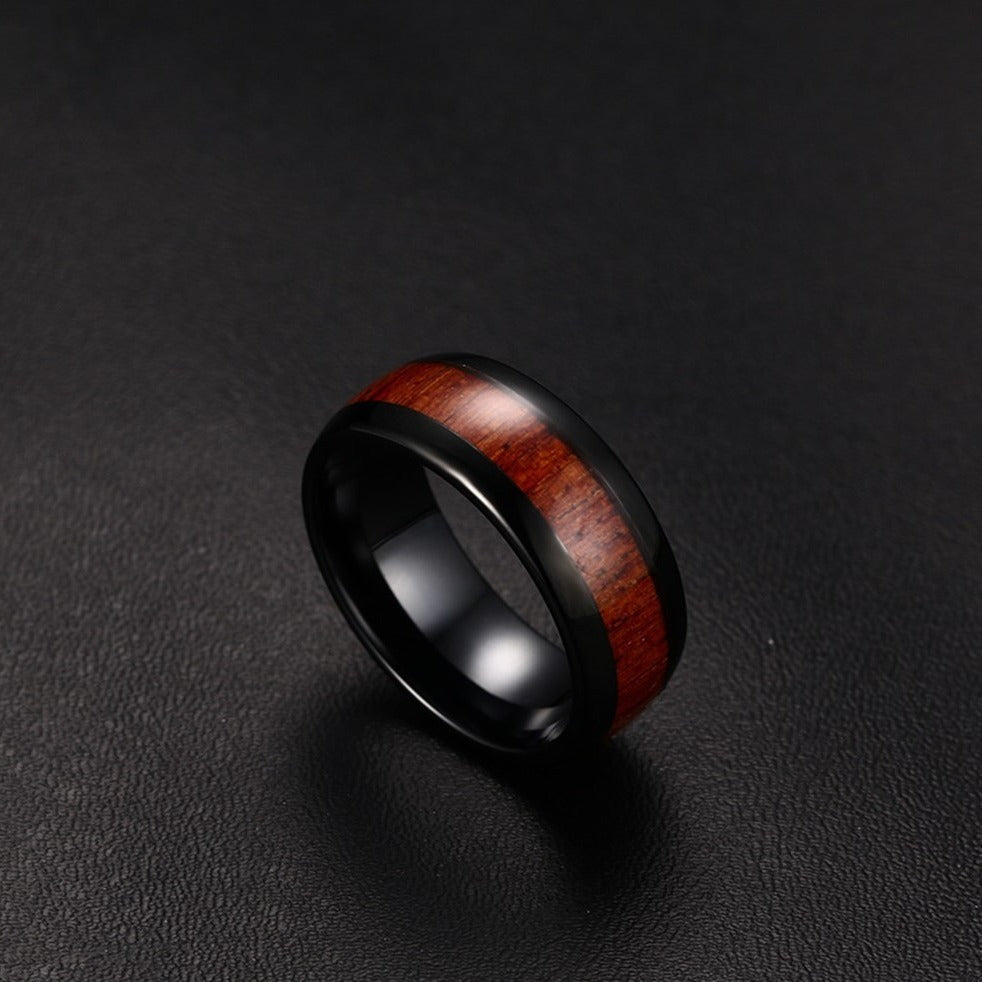 Kemstone Tungsten Steel Wood Grain Inlay Ring – Men’s Modern Wood Design Band TCR-022