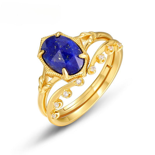 Anillo apilable vintage de turquesa natural, diseño original artesanal de Kemstone - Plata de ley S925 galvanizada con oro de 10 quilates y esmalte