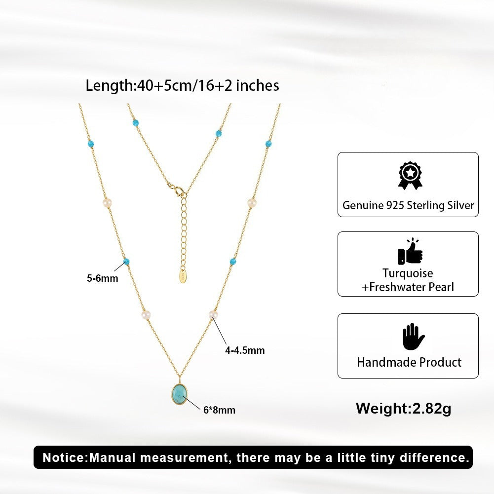 Kemston Turquoise & Freshwater Pearl Pendant Necklace for Women 925 Sterling Silver MPN18