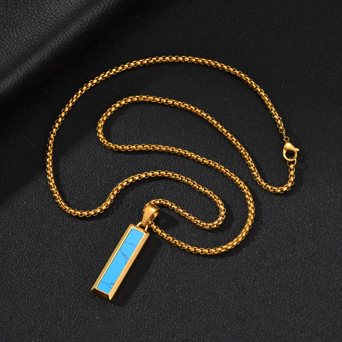 Kemstone Geometric Bar Pendant Necklace for Men Stainless Steel Tiger Eye & Turquoise Styles PN-2221