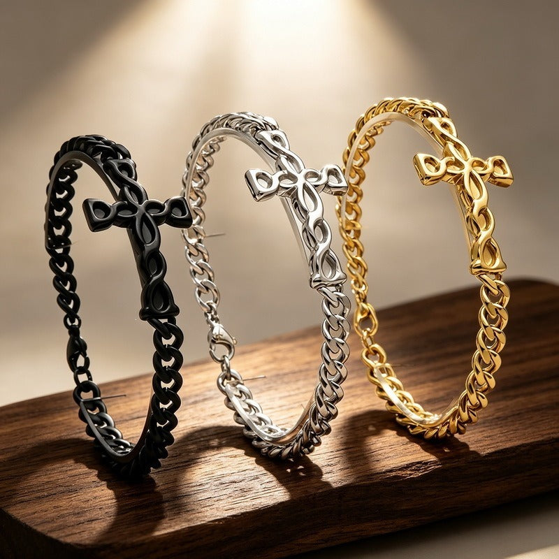Kemstone Cross Cuban Link Bracelet for Men Titanium Steel Twisted Link KB124332-KFC