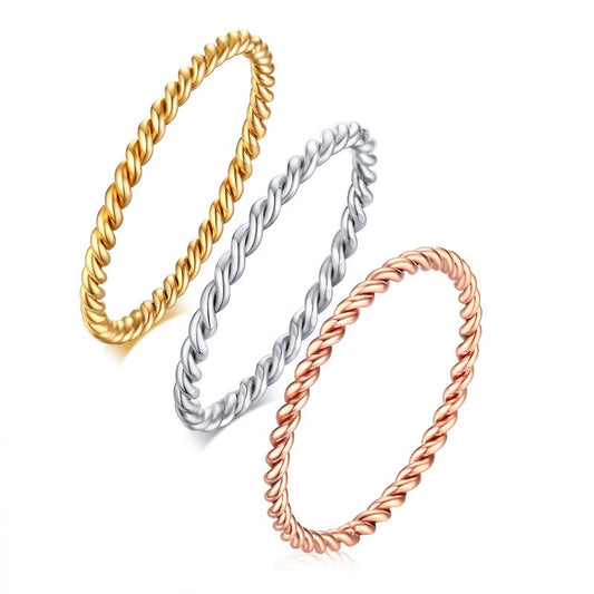 Anillo de acero de titanio trenzado Kemstone - Diseño minimalista en espiral para mujer R243