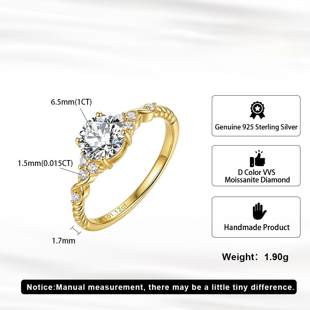 Kemston 1CT Moissanite Ring for Women 925 Sterling Silver Twisted Band SMOR28