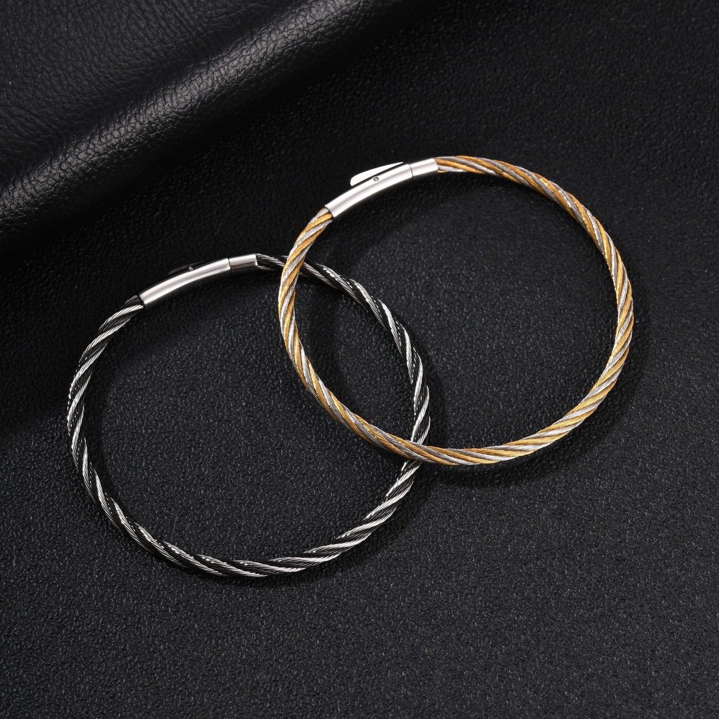Kemston Twisted Rope Bracelet for Men Stainless Steel Cable Texture B-773