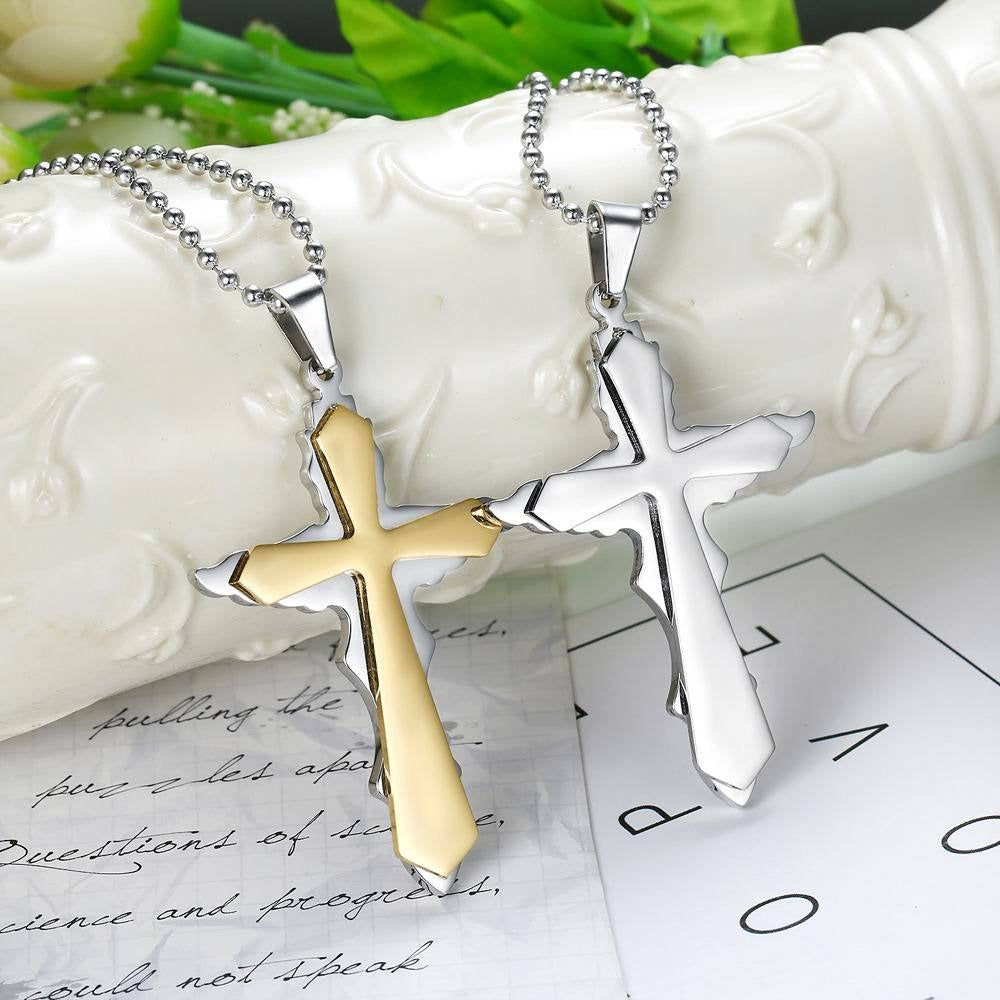 Kemstone Layered Cross Necklace for Men Stainless Steel TN0136