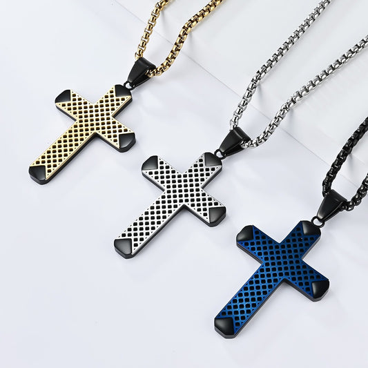 Kemstone Stainless Steel Two-Tone Lattice Cross Necklace for Men K-PT558