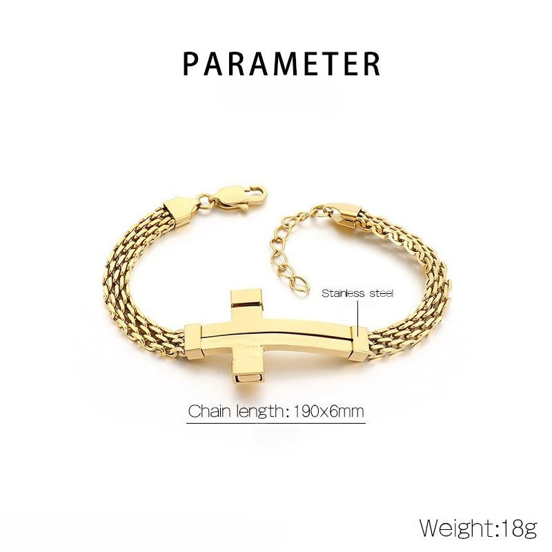 Kemstone Woven Chain Cross Bracelet for Men Titanium Steel KB213351-KFC
