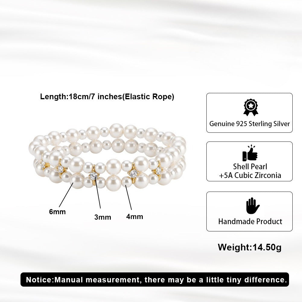 Kemston Double Strand Pearl Bracelet for Women 925 Sterling Silver PSB10