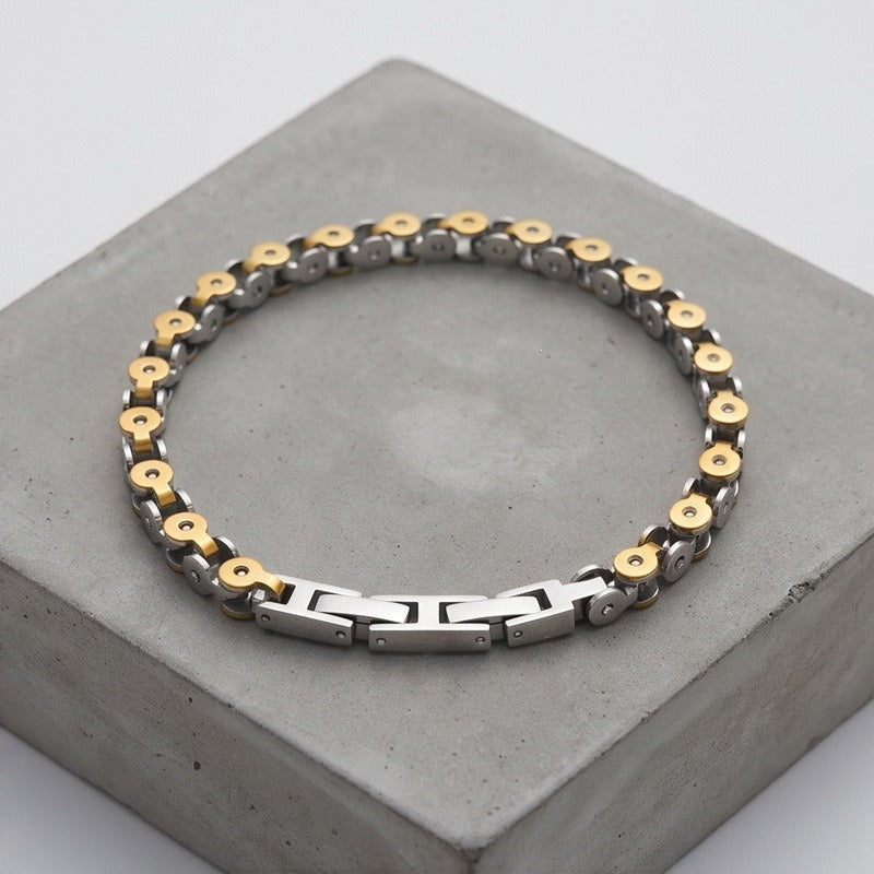 Kemstone Two Tone Link Bracelet for Men Titanium Steel Gold Accent KB215899-KFC