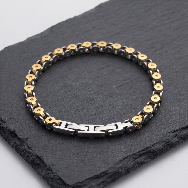 Kemstone Two Tone Link Bracelet for Men Titanium Steel Gold Accent KB215899-KFC