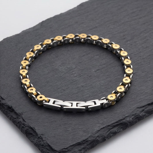 Kemstone Two Tone Link Bracelet for Men Titanium Steel Gold Accent KB215899-KFC