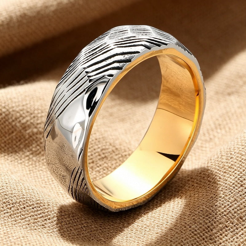 Kemstone Titanium Steel Textured Ring for Men Wave Pattern KR115674-GC