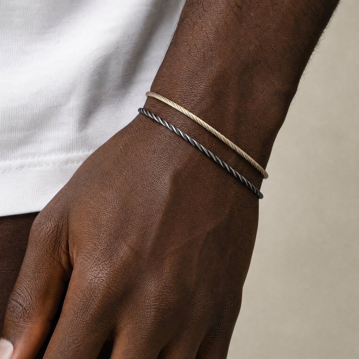 Kemston Twisted Rope Bracelet for Men Stainless Steel Cable Texture B-773