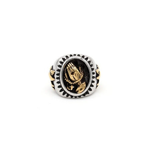 Kemstone Praying Hands Ring for Men Titanium Steel Dove Relief Vintage Oval R0297