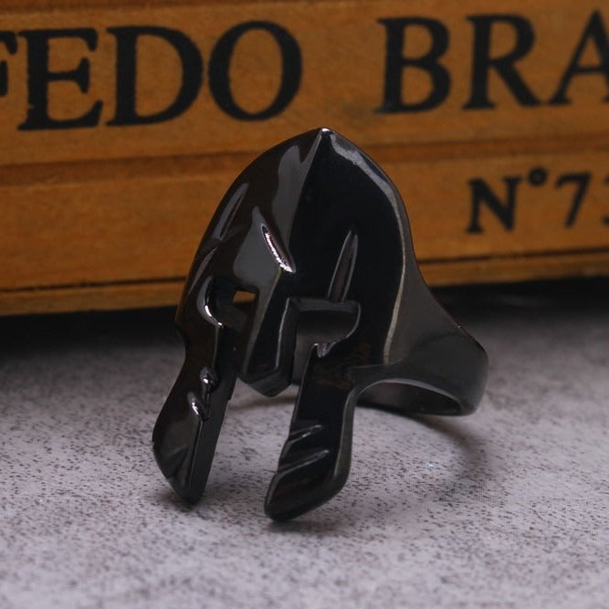 Kemstone Black Spartan Helmet Ring for Men Stainless Steel Vintage Style TR0058