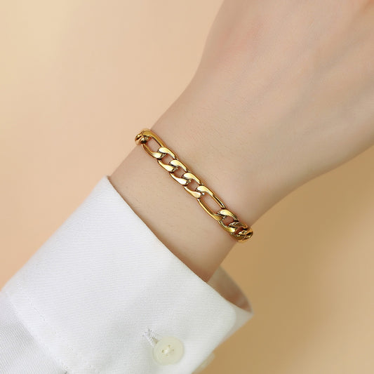 Pulsera Kemstone de acero inoxidable 3:1 con cadena NK de titanio y acero - 5 mm/7 mm, joyería unisex de oro y acero para uso diario BR-1076