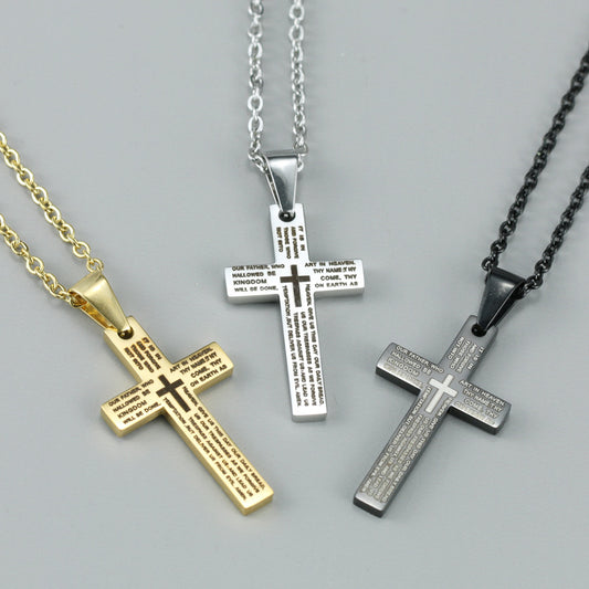 Kemstone Men’s Steel Cross Necklace – Minimalist Faith Pendant in Gold, Silver, Black PN-570