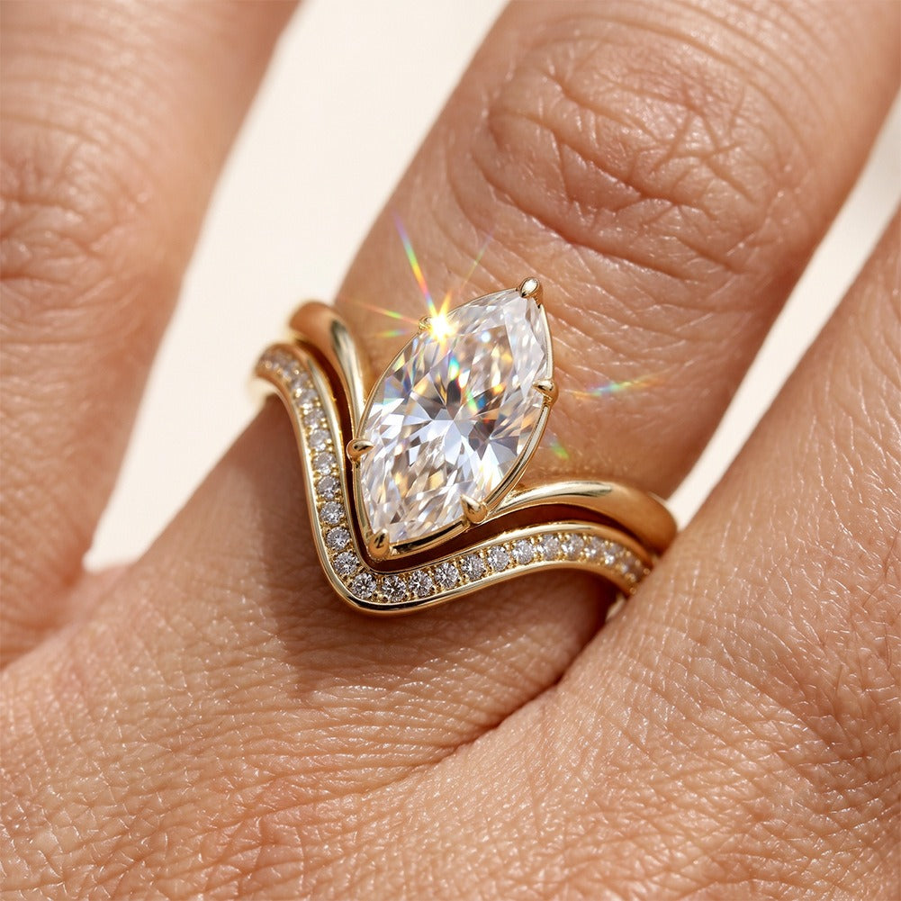 Kemstone V-Shaped Moissanite Ring for Women 925 Sterling Silver SMOR34